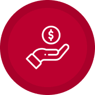 Hand with dollar coin on red background.